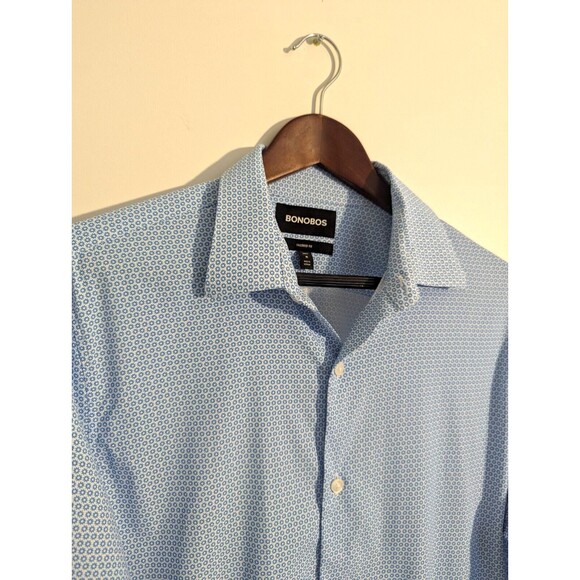 Bonobos Medium Tailored Fit Long Button Up Long Sleeve Shirt Blue White Graphic - Picture 3 of 11